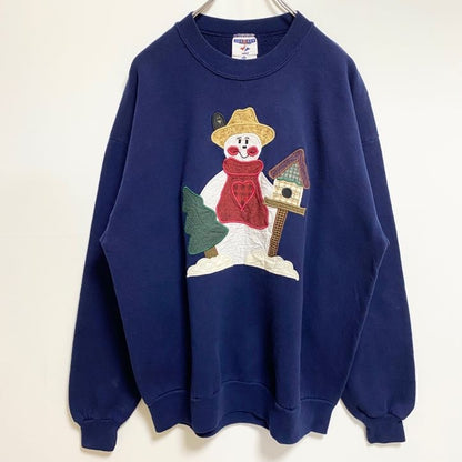 ～00s　JERZEES　ジャージーズ　刺繍スウェット/トレーナー　雪だるま　ワッペン　ネイビー　XLサイズ