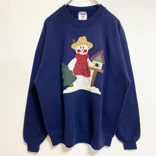 ～00s　JERZEES　ジャージーズ　刺繍スウェット/トレーナー　雪だるま　ワッペン　ネイビー　XLサイズ
