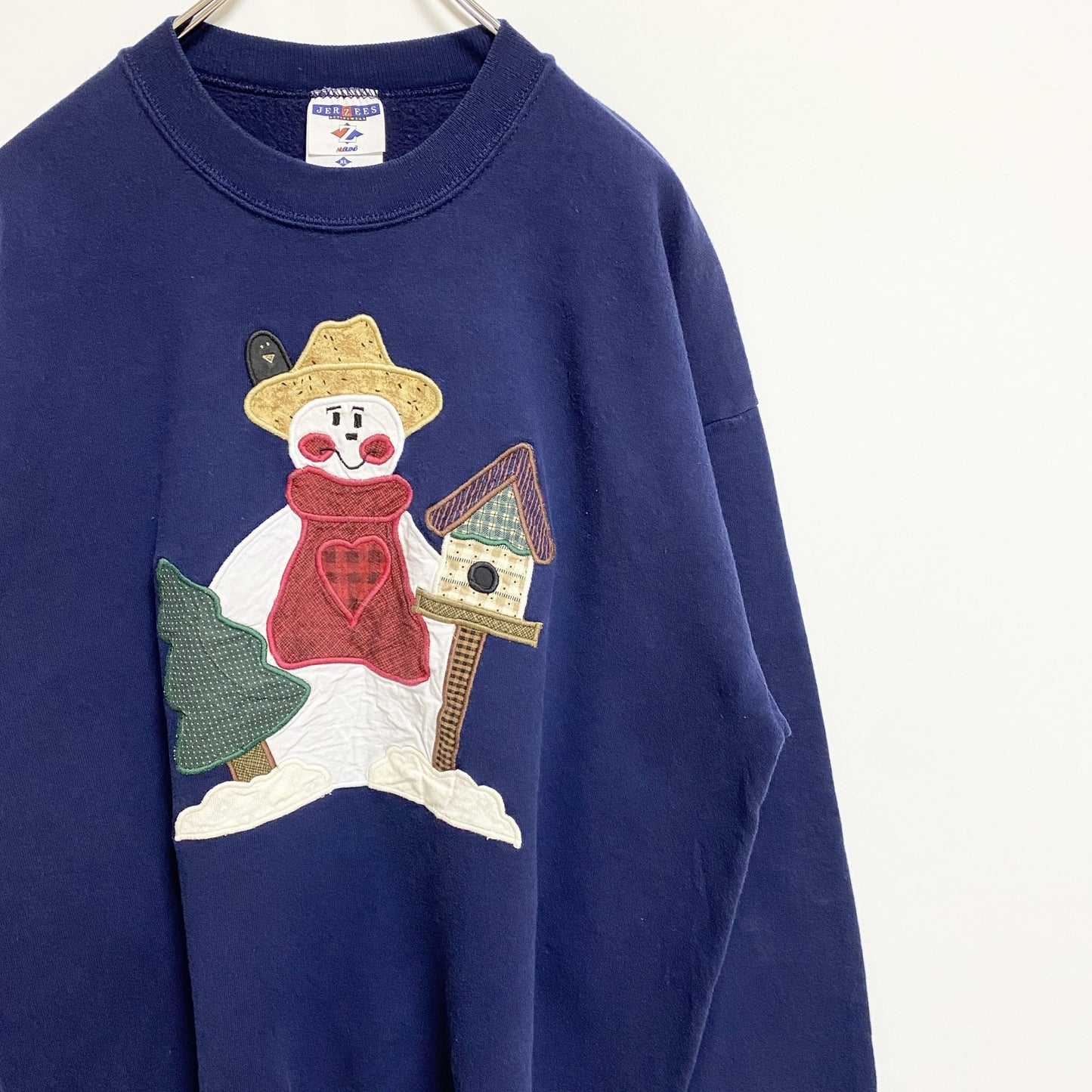 ～00s　JERZEES　ジャージーズ　刺繍スウェット/トレーナー　雪だるま　ワッペン　ネイビー　XLサイズ