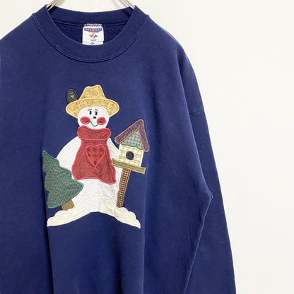 ～00s　JERZEES　ジャージーズ　刺繍スウェット/トレーナー　雪だるま　ワッペン　ネイビー　XLサイズ