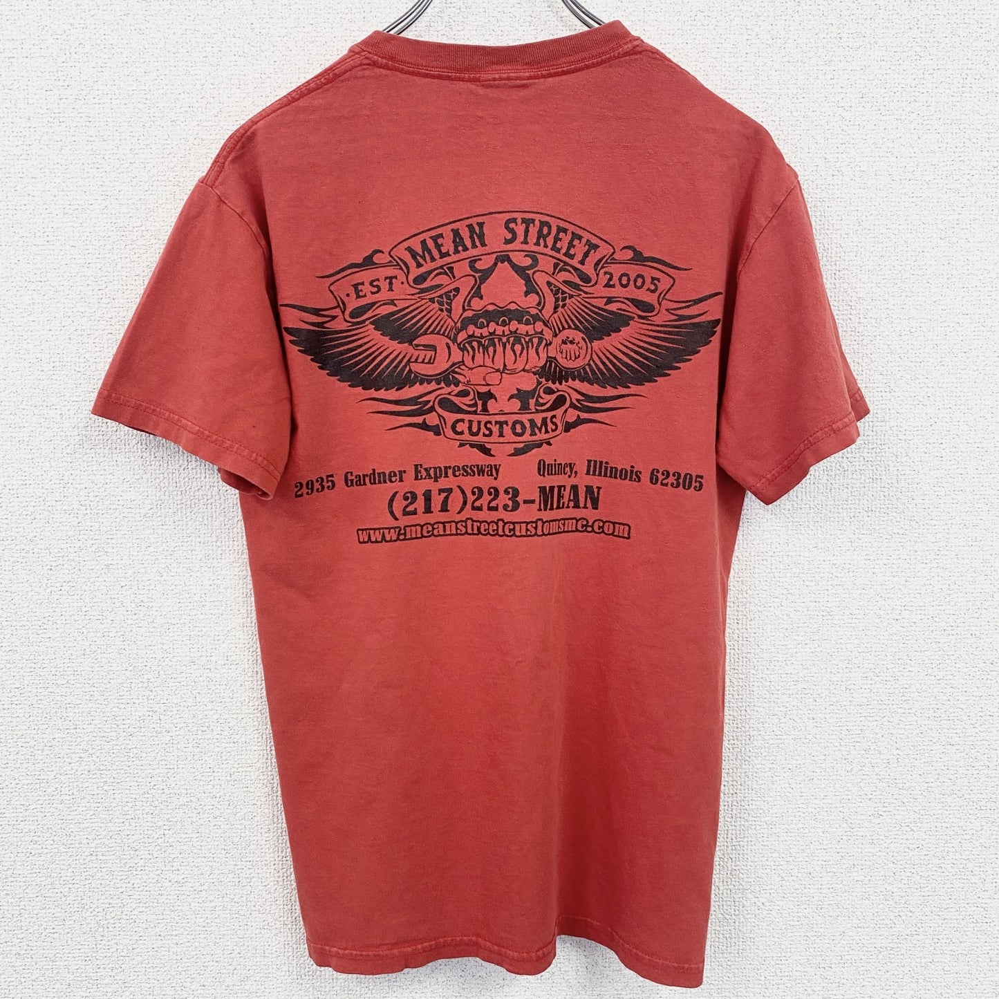 古着 used　半袖ワンポイントTシャツ　バックプリント　クルーネック　MEAN STREET　レトロ　赤　レッド