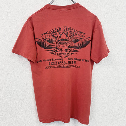 古着 used　半袖ワンポイントTシャツ　バックプリント　クルーネック　MEAN STREET　レトロ　赤　レッド