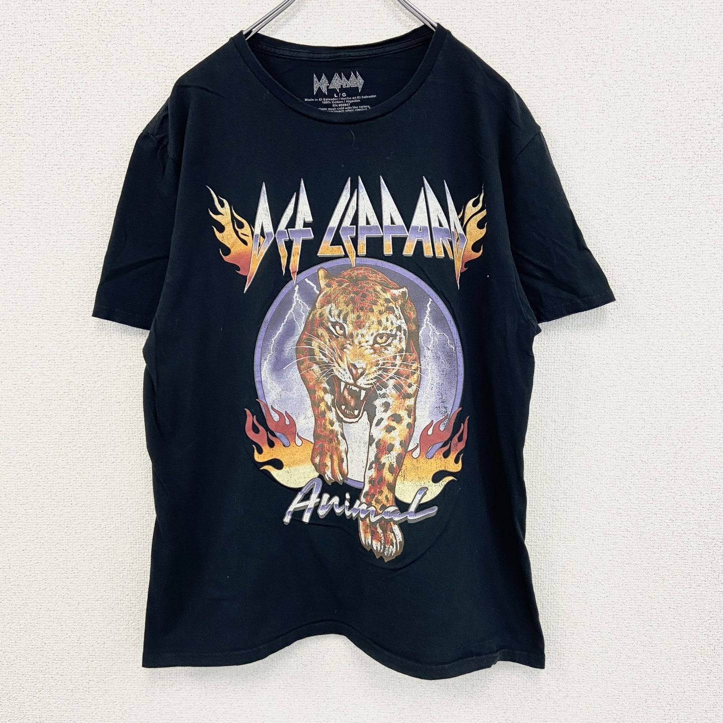 古着 used　DEF LEPPARD デフレパード　半袖バンドプリントTシャツ　カジュアル　ヒョウ　黒　クルーネック　Lサイズ