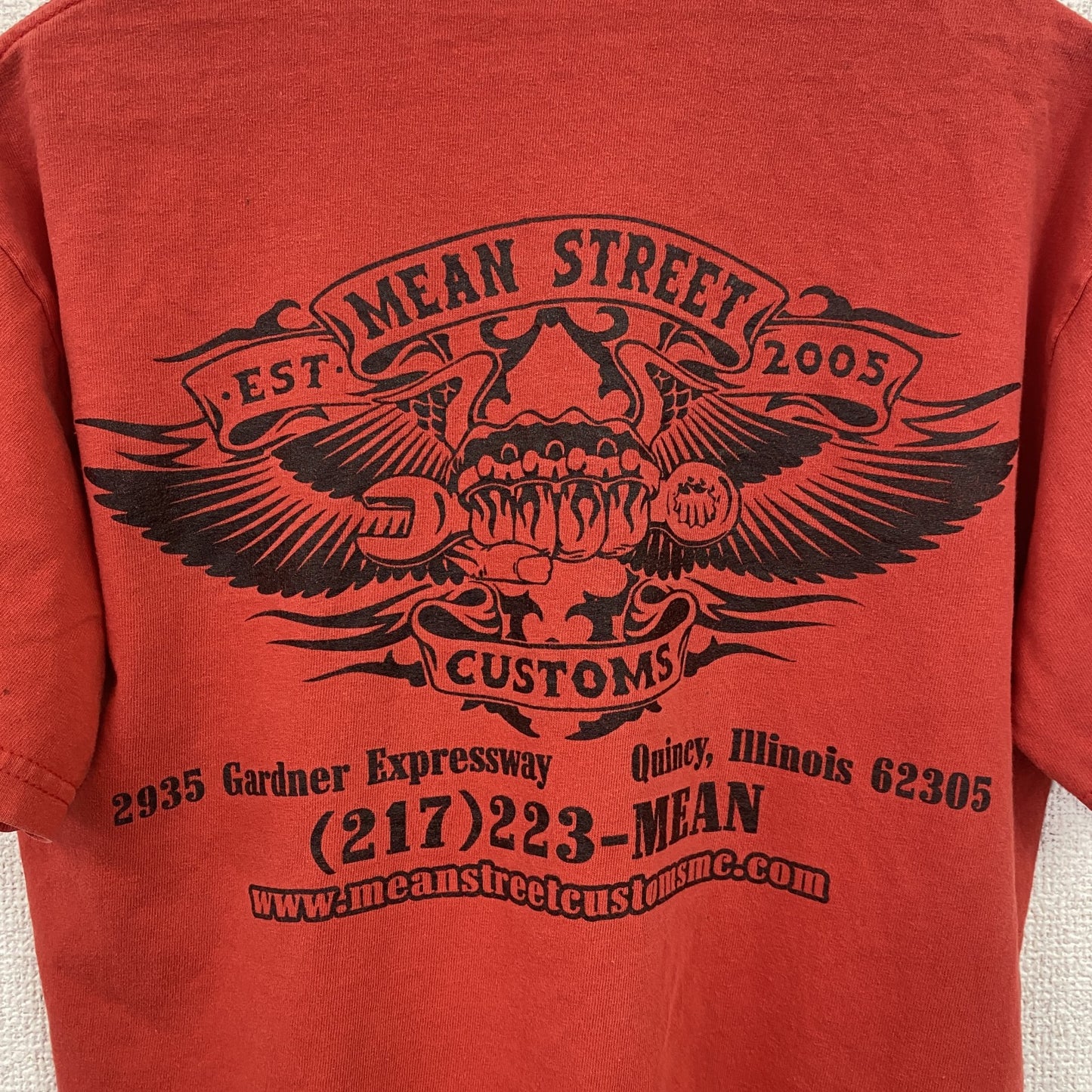 古着 used　半袖ワンポイントTシャツ　バックプリント　クルーネック　MEAN STREET　レトロ　赤　レッド