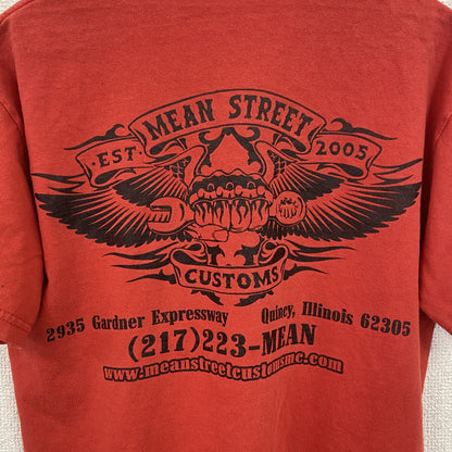 古着 used　半袖ワンポイントTシャツ　バックプリント　クルーネック　MEAN STREET　レトロ　赤　レッド