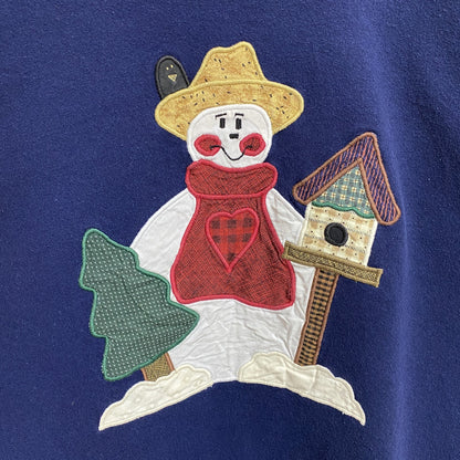 ～00s　JERZEES　ジャージーズ　刺繍スウェット/トレーナー　雪だるま　ワッペン　ネイビー　XLサイズ