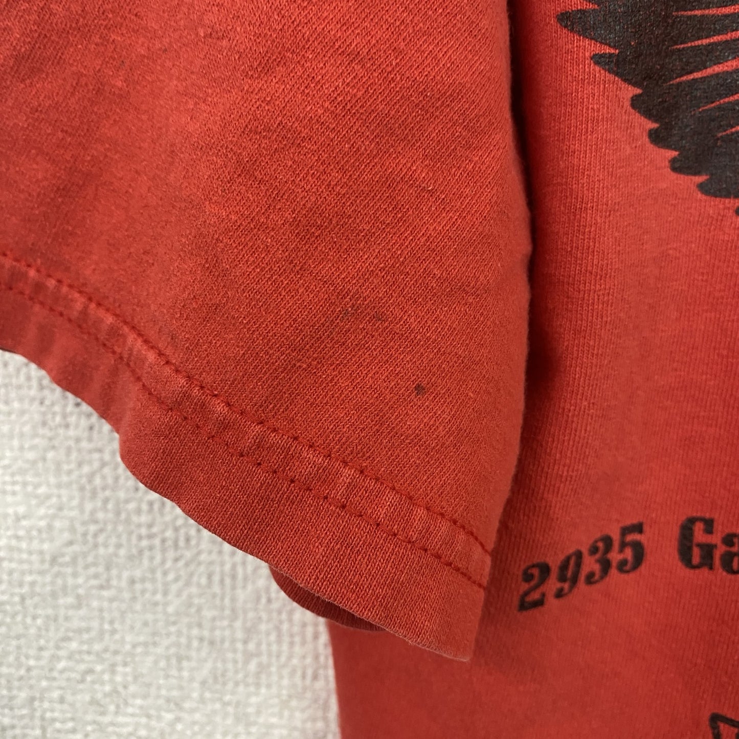 古着 used　半袖ワンポイントTシャツ　バックプリント　クルーネック　MEAN STREET　レトロ　赤　レッド