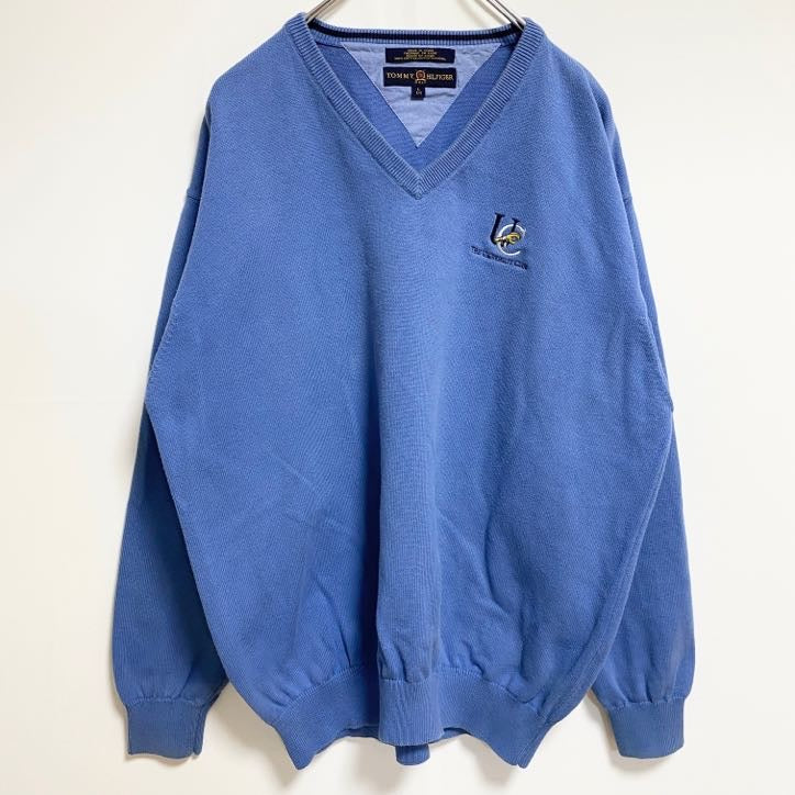 古着 used　TOMMYHILFIGER　トミーヒルフィガー　長袖Vネックワンポイント刺スウェット　トレーナー　水色　Lサイズ