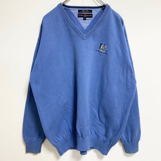 古着 used　TOMMYHILFIGER　トミーヒルフィガー　長袖Vネックワンポイント刺スウェット　トレーナー　水色　Lサイズ