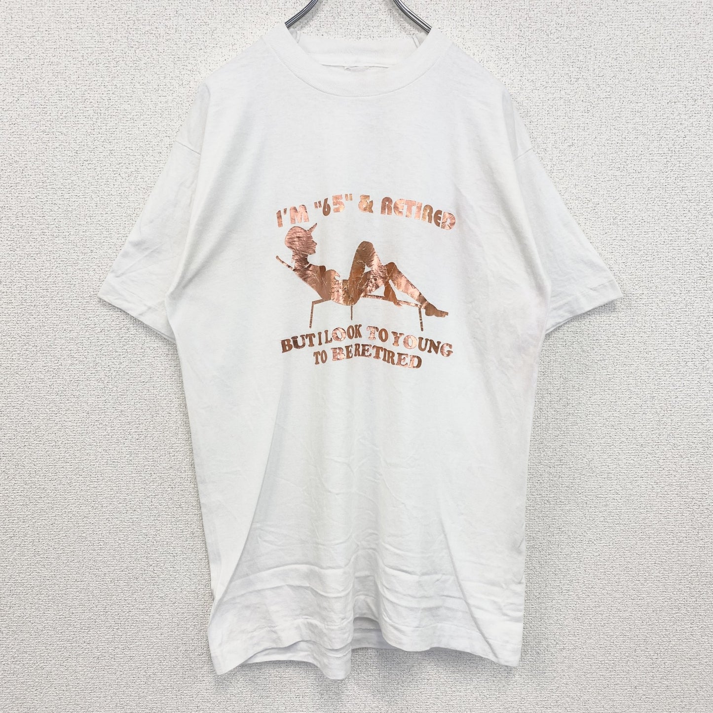 古着 used　半袖プリントTシャツ　レトロデザイン　ヴィンテージ　クルーネック　シングルステッチ　90s　白　ホワイト