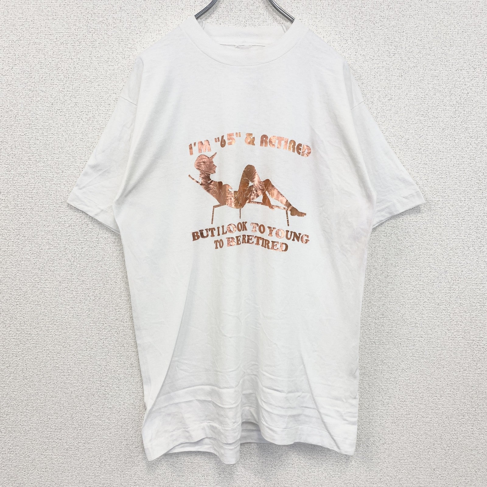 古着 used　半袖プリントTシャツ　レトロデザイン　ヴィンテージ　クルーネック　シングルステッチ　90s　白　ホワイト
