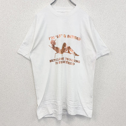 古着 used　半袖プリントTシャツ　レトロデザイン　ヴィンテージ　クルーネック　シングルステッチ　90s　白　ホワイト