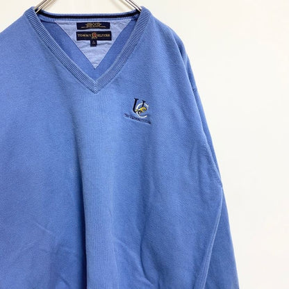 古着 used　TOMMYHILFIGER　トミーヒルフィガー　長袖Vネックワンポイント刺スウェット　トレーナー　水色　Lサイズ