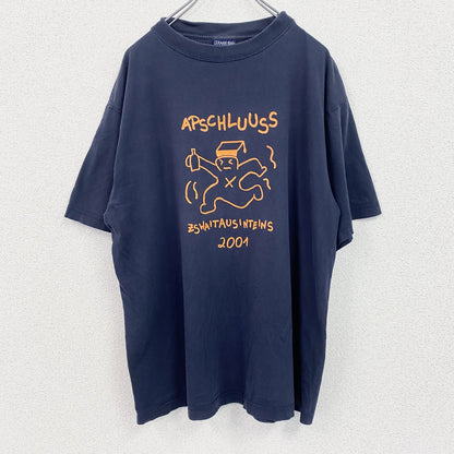 古着 used 　半袖プリントTシャツ　2001　クラスT　両面プリント　紺　ネイビー　クルーネック　レトロデザイン　Mサイズ