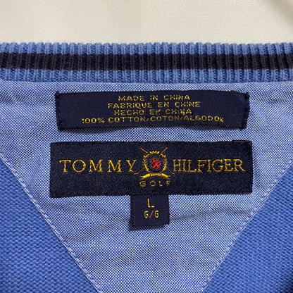 古着 used　TOMMYHILFIGER　トミーヒルフィガー　長袖Vネックワンポイント刺スウェット　トレーナー　水色　Lサイズ
