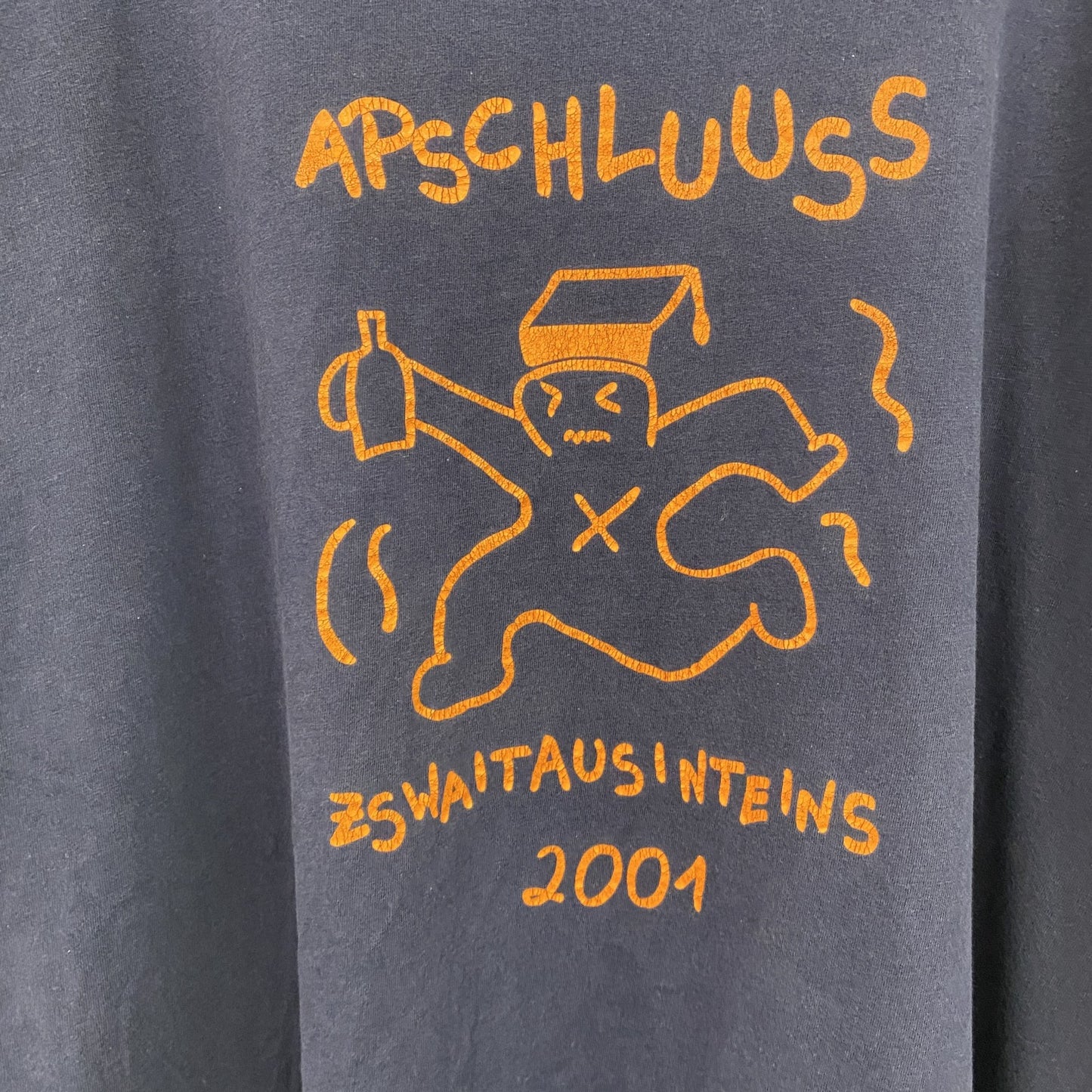 古着 used 　半袖プリントTシャツ　2001　クラスT　両面プリント　紺　ネイビー　クルーネック　レトロデザイン　Mサイズ