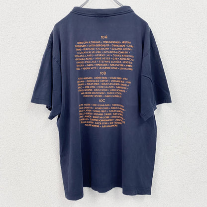 古着 used 　半袖プリントTシャツ　2001　クラスT　両面プリント　紺　ネイビー　クルーネック　レトロデザイン　Mサイズ