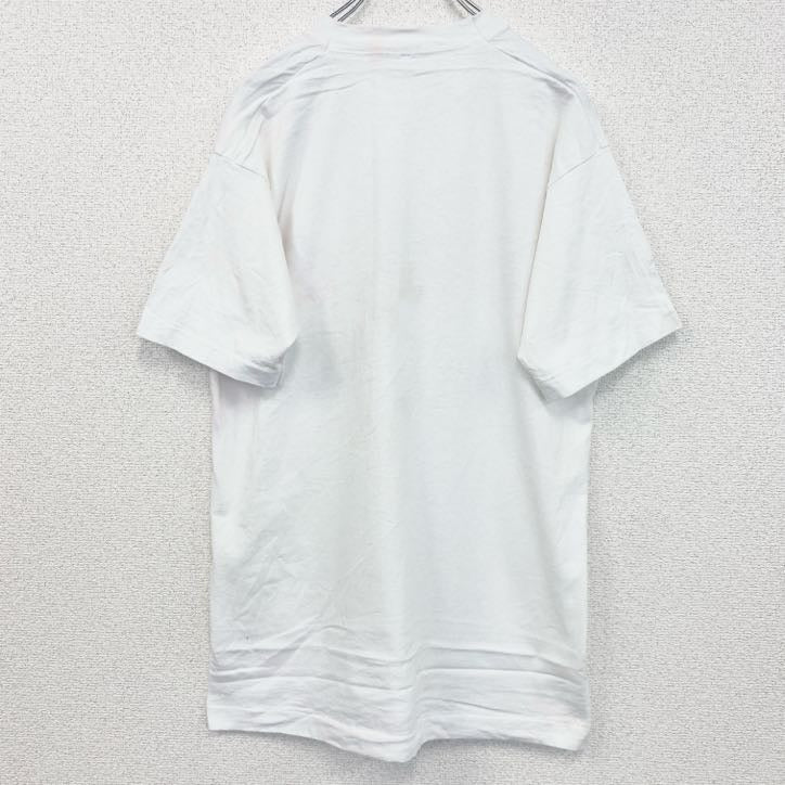 古着 used　半袖プリントTシャツ　レトロデザイン　ヴィンテージ　クルーネック　シングルステッチ　90s　白　ホワイト