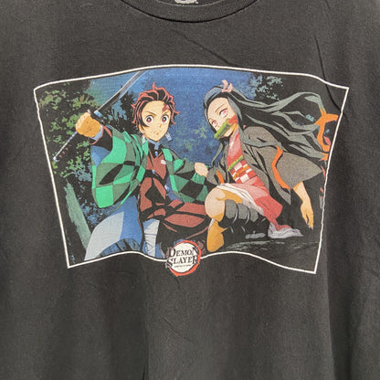 古着 used　DEMON SLAYER　半袖アニメプリントTシャツ　鬼滅の刃　黒　ブラック　クルーネック　レトロ　Lサイズ