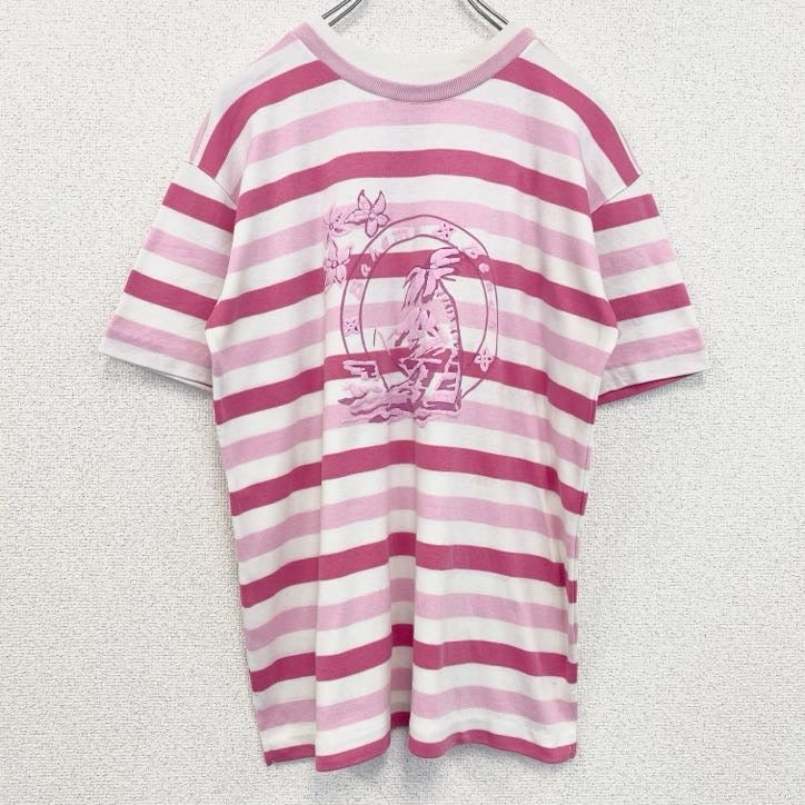 古着 used　半袖プリントTシャツ　レトロデザイン　クルーネック　シングルステッチ　ヴィンテージ　ボーダー　バハマ　ピンク