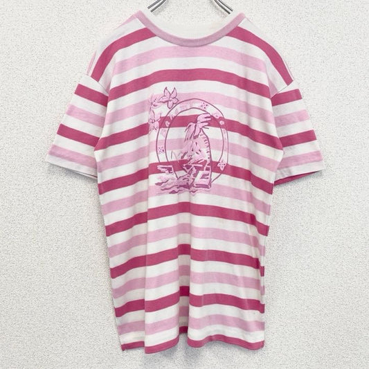 古着 used　半袖プリントTシャツ　レトロデザイン　クルーネック　シングルステッチ　ヴィンテージ　ボーダー　バハマ　ピンク