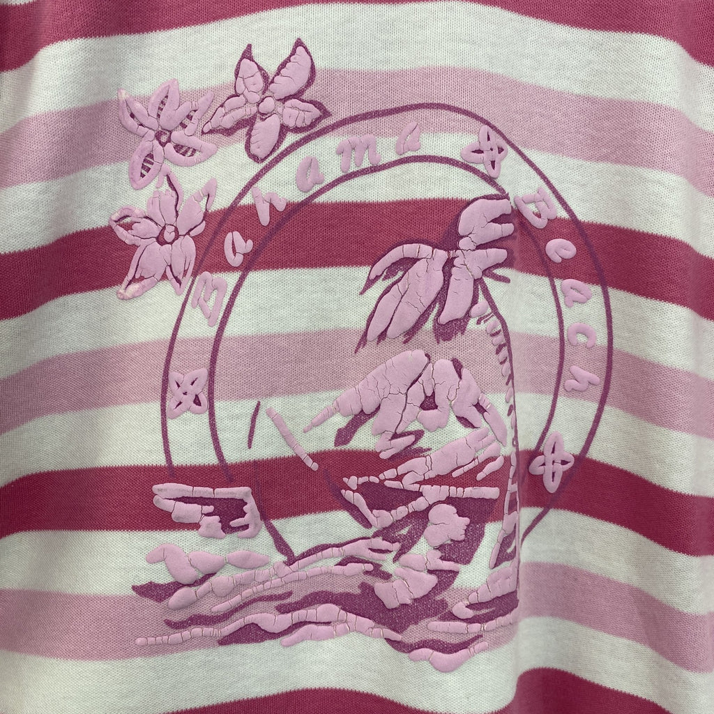 古着 used　半袖プリントTシャツ　レトロデザイン　クルーネック　シングルステッチ　ヴィンテージ　ボーダー　バハマ　ピンク
