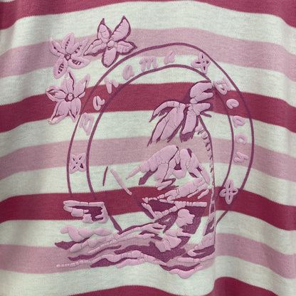 古着 used　半袖プリントTシャツ　レトロデザイン　クルーネック　シングルステッチ　ヴィンテージ　ボーダー　バハマ　ピンク