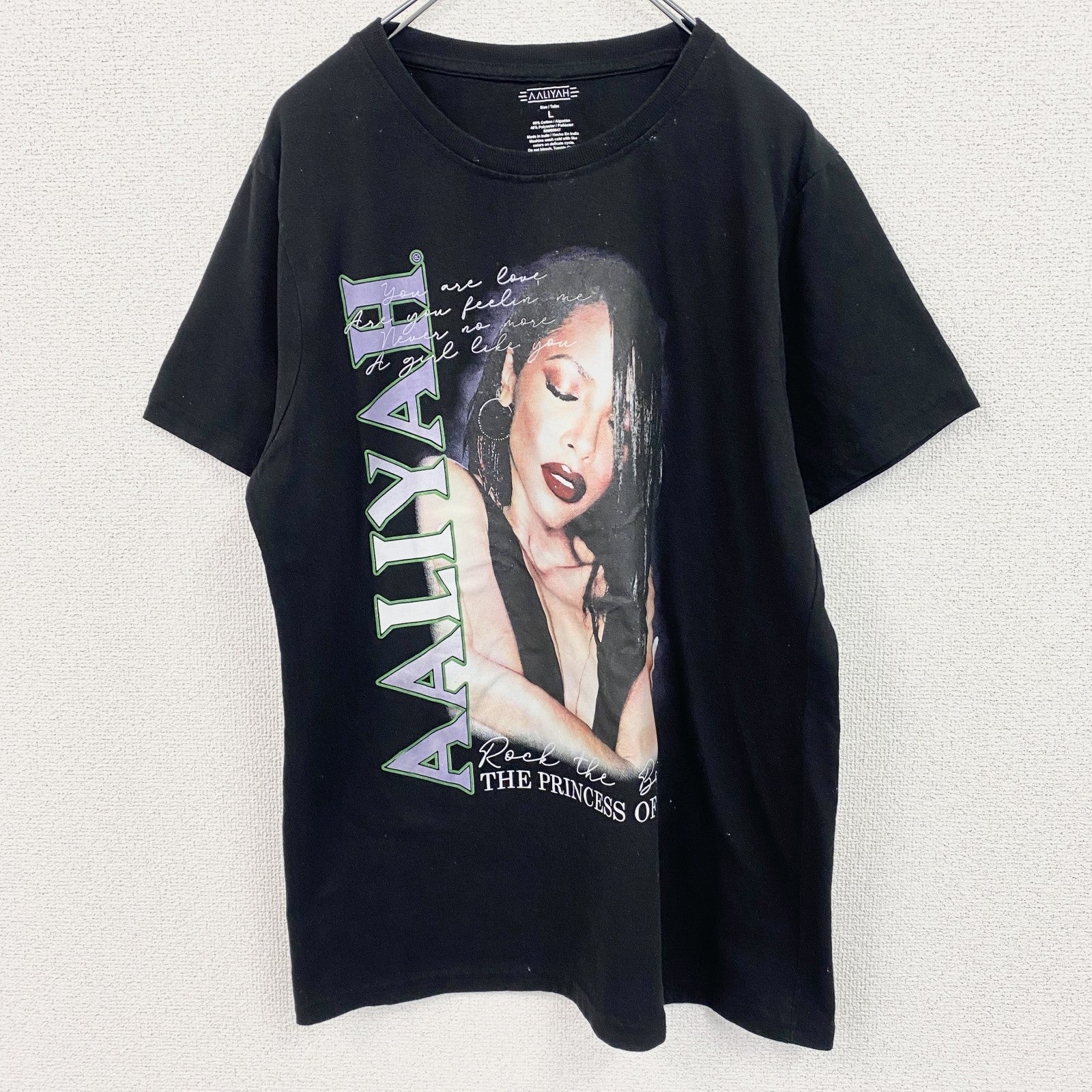 古着 used 　半袖音楽プリントTシャツ　アリーヤ　ヒップホップ　クルーネック　黒　ブラック　レトロデザイン　Lサイズ