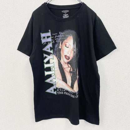 古着 used 　半袖音楽プリントTシャツ　アリーヤ　ヒップホップ　クルーネック　黒　ブラック　レトロデザイン　Lサイズ