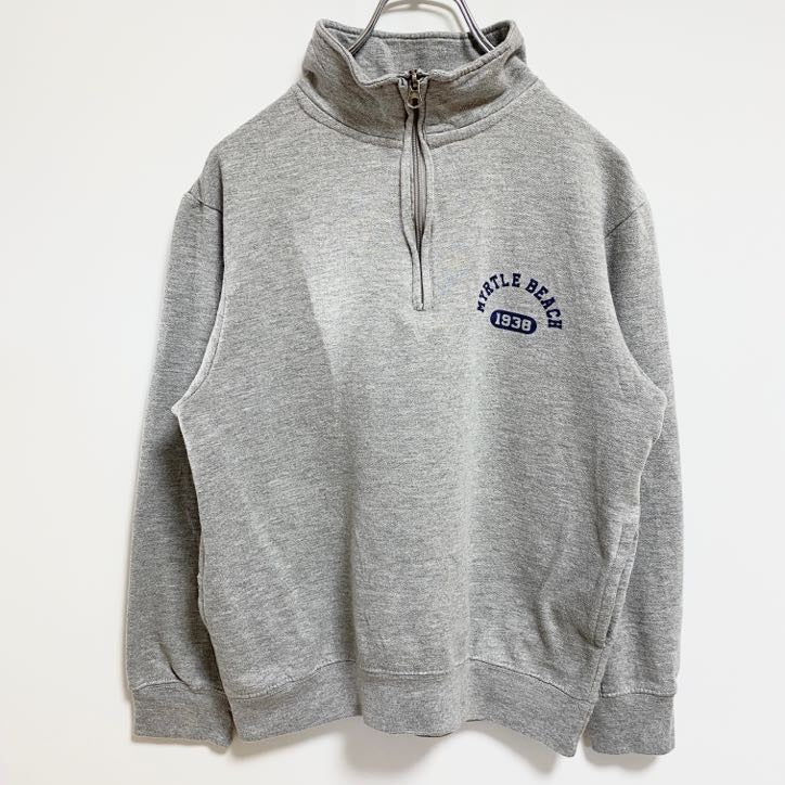 古着 used　COASTALSWELL　長袖ハーフジップスウェット　トレーナー　ワンポイント　マートルビーチ　グレー　Sサイズ