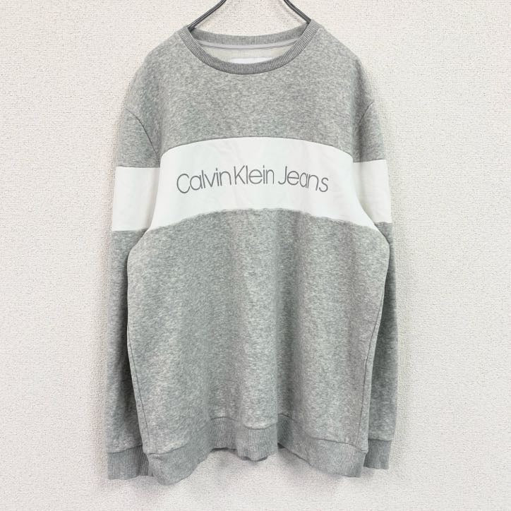 CALVIN KLEIN JEANS　カルバンクラインジーンズ　スウェット/トレーナー　デカロゴ　灰色　霜降りグレー　Lサイズ