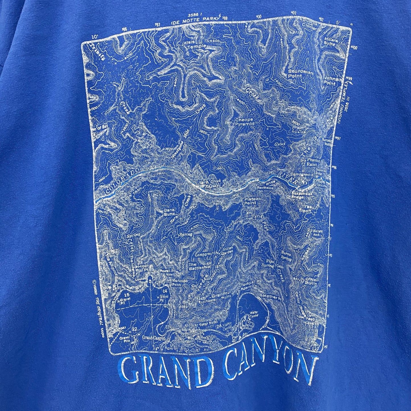 古着 used　半袖プリントTシャツ　レトロデザイン　クルーネック　シングルステッチ　グランドキャニオン　青　ブルー　Lサイズ