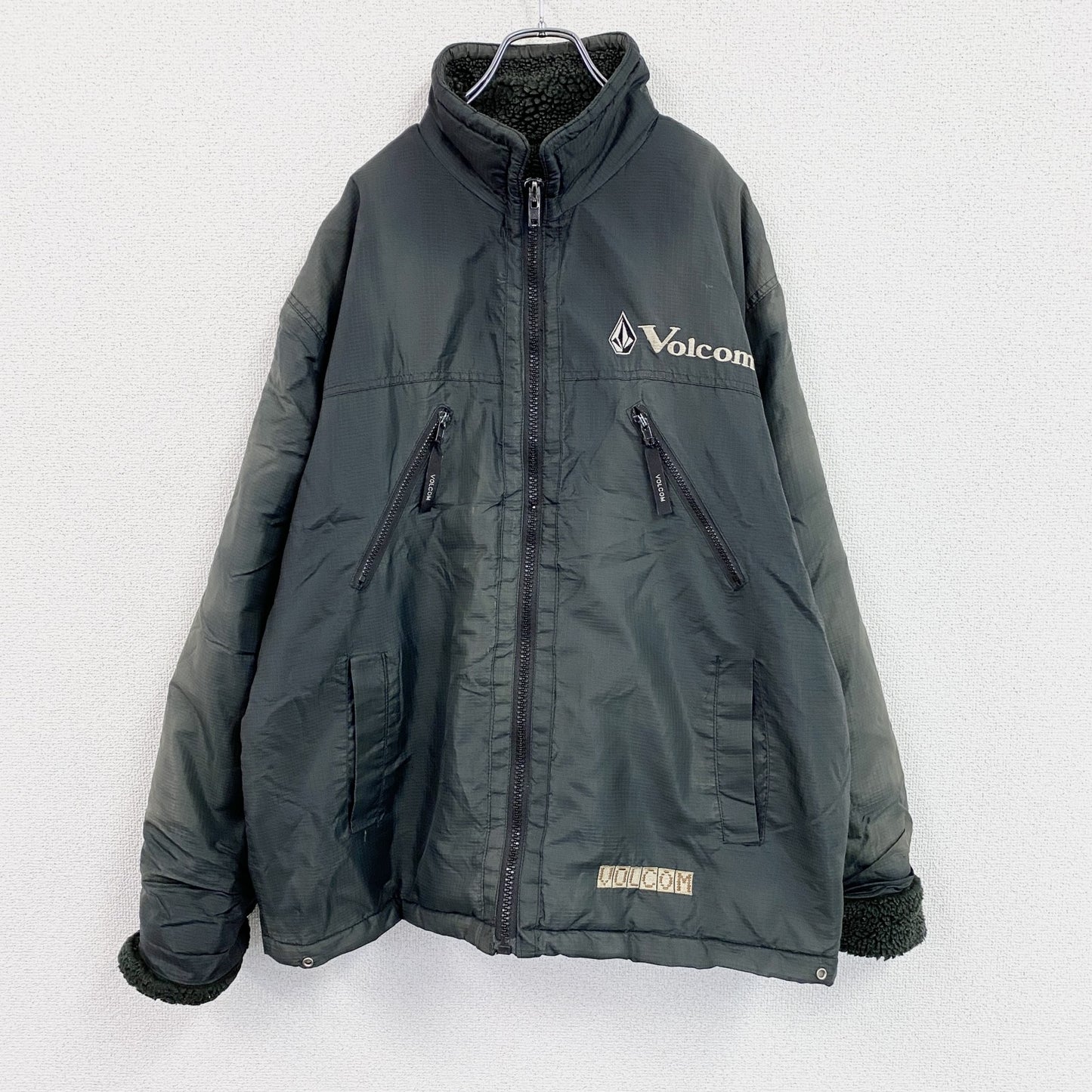 ～90s　VOLCOM　ボルコム　フルジップジャケット　ボアライナー　フェード　デカロゴ　黒　ブラック　Lサイズ