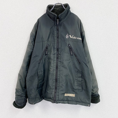 ～90s　VOLCOM　ボルコム　フルジップジャケット　ボアライナー　フェード　デカロゴ　黒　ブラック　Lサイズ