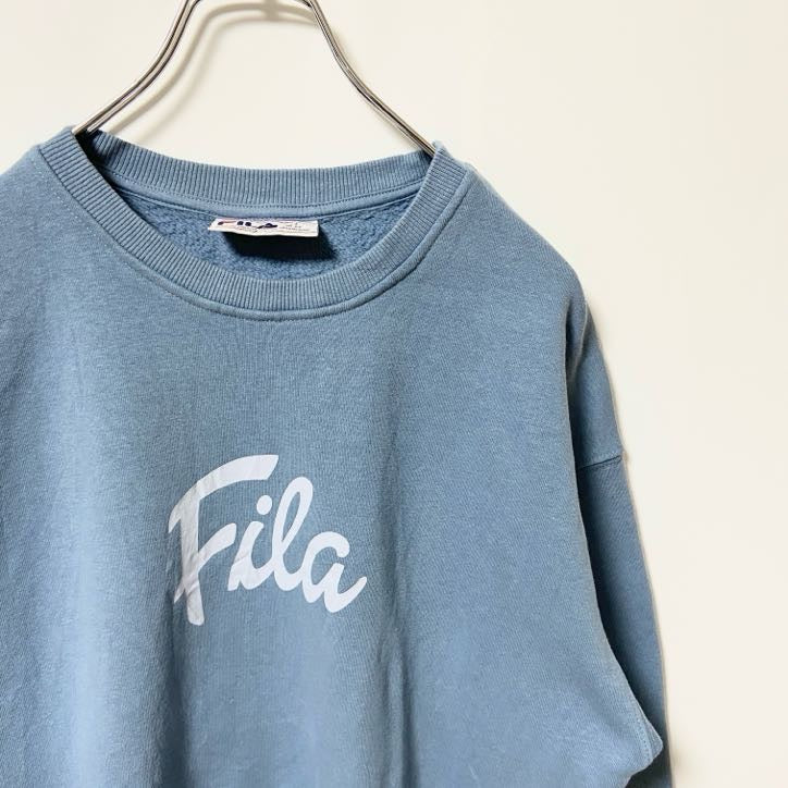 FILA　フィラ　スウェット/トレーナー　デカロゴ　ワンポイント　クルーネック　水色　ブルー　Sサイズ