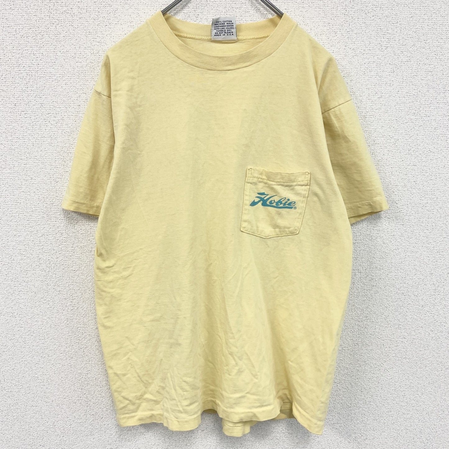 古着 used　HOBIE HEAVY　半袖ポケットTシャツ　80s　USA製　シングルステッチ　黄　イエロー　XLサイズ