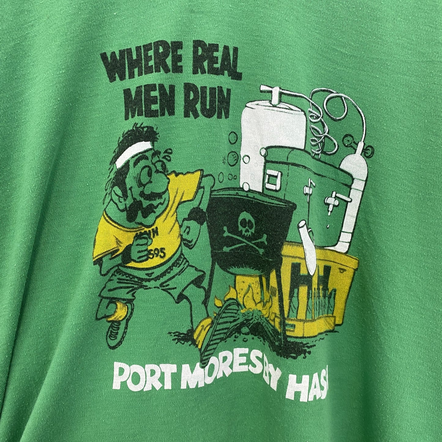 80s～　半袖プリントTシャツ　Vネック　6連プリント　両面プリント　シングルステッチ　クルーネック　ヴィンテージ　緑　グリーン