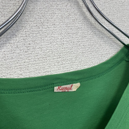 80s～　半袖プリントTシャツ　Vネック　6連プリント　両面プリント　シングルステッチ　クルーネック　ヴィンテージ　緑　グリーン