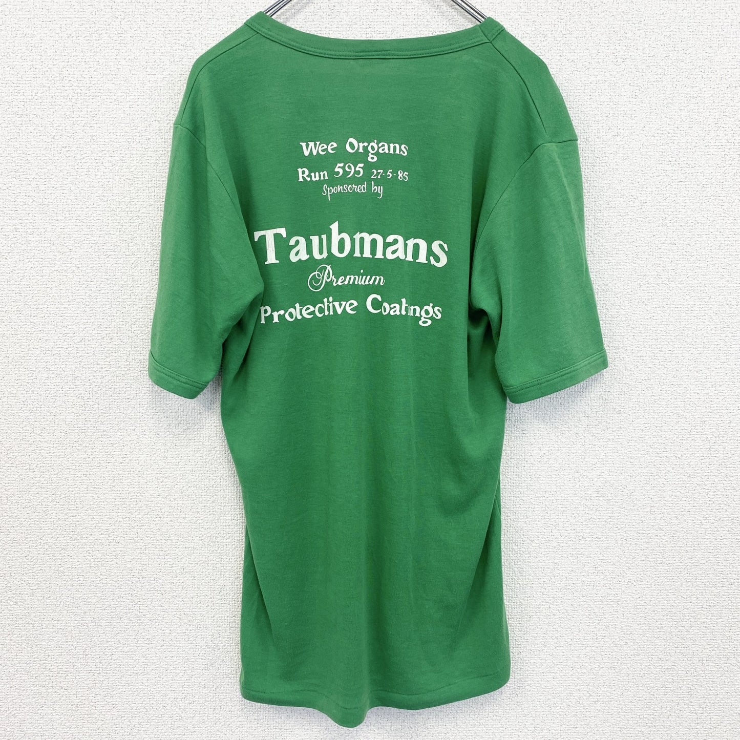 80s～　半袖プリントTシャツ　Vネック　6連プリント　両面プリント　シングルステッチ　クルーネック　ヴィンテージ　緑　グリーン