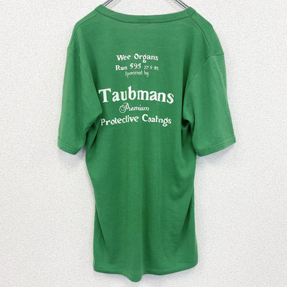 80s～　半袖プリントTシャツ　Vネック　6連プリント　両面プリント　シングルステッチ　クルーネック　ヴィンテージ　緑　グリーン