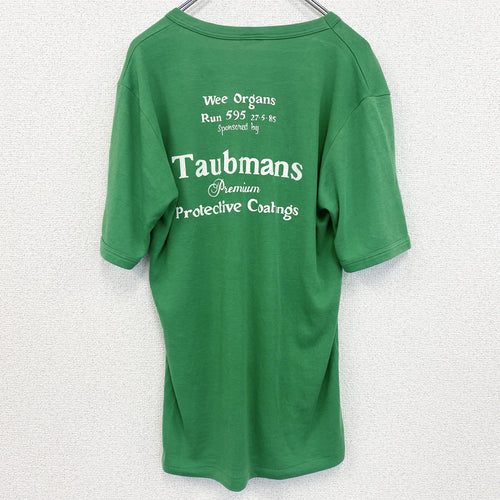 80s～　半袖プリントTシャツ　Vネック　6連プリント　両面プリント　シングルステッチ　クルーネック　ヴィンテージ　緑　グリーン