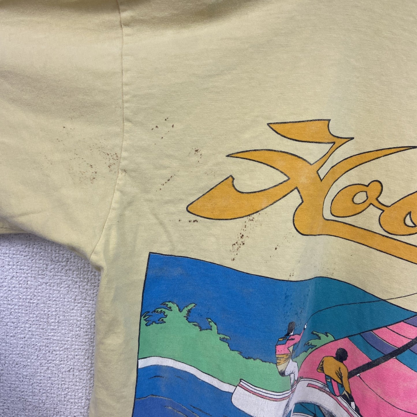 古着 used　HOBIE HEAVY　半袖ポケットTシャツ　80s　USA製　シングルステッチ　黄　イエロー　XLサイズ