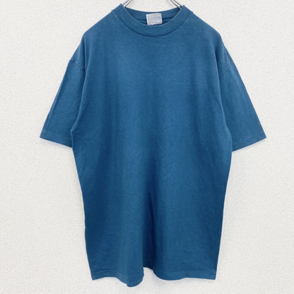 古着 used　半袖プリントTシャツ　レトロデザイン　クルーネック　シングルステッチ　90s　無地　シンプル　紺　Lサイズ