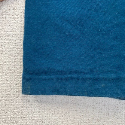 古着 used　半袖プリントTシャツ　レトロデザイン　クルーネック　シングルステッチ　90s　無地　シンプル　紺　Lサイズ