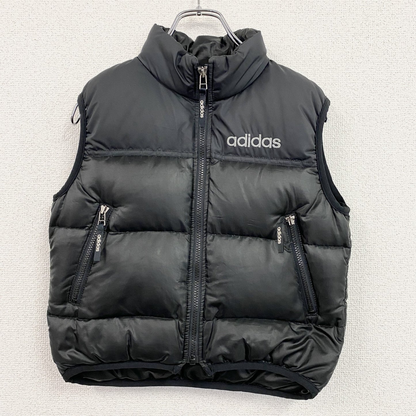 90s　adidas　アディダス　デサント　フルジップダウンベスト　ヴィンテージ　黒　ブラック　140サイズ