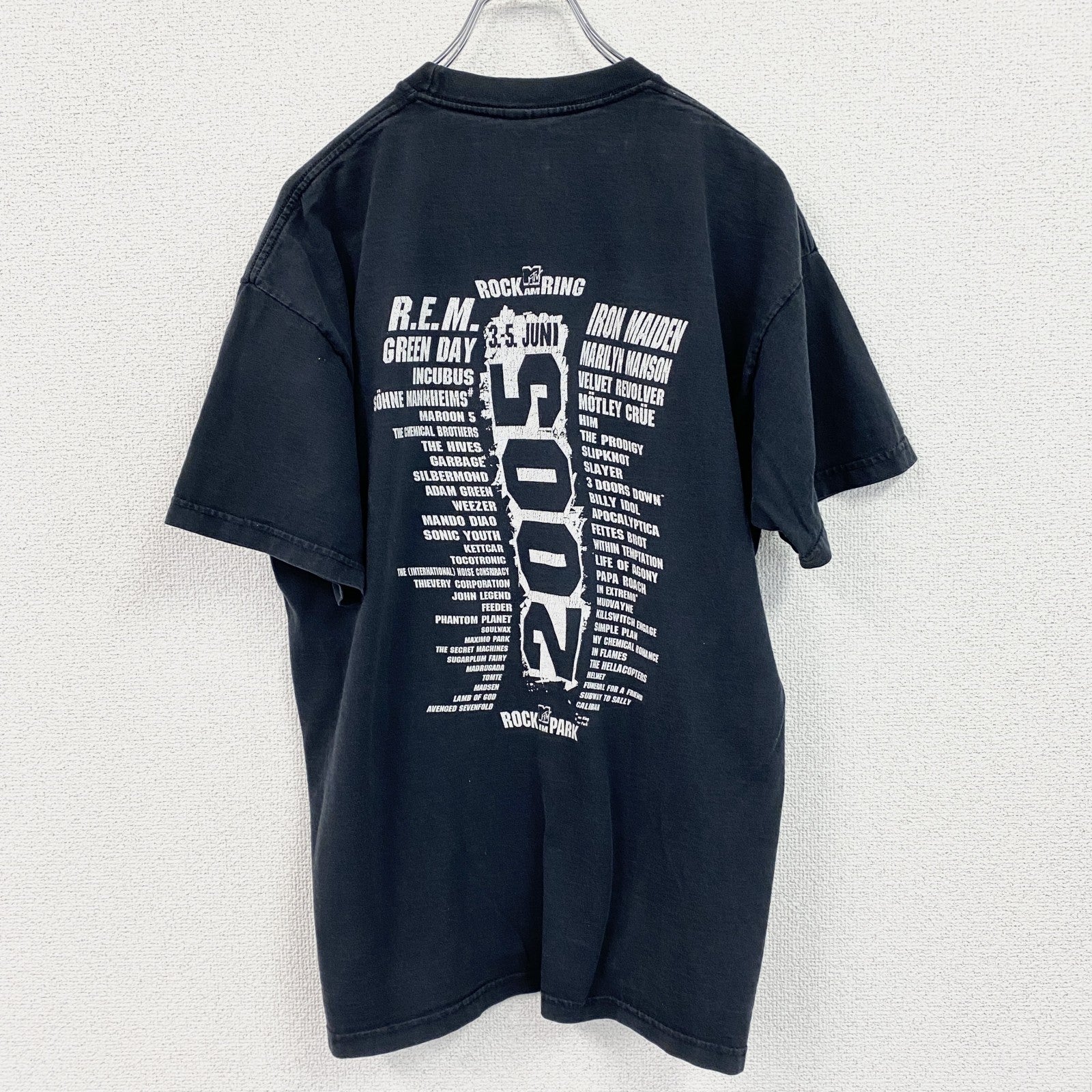 古着 used 　半袖音楽プリントTシャツ　フェスT　ロックアムリング　黒　ブラック　クルーネック　ロック　Lサイズ