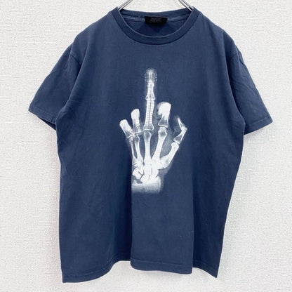 古着 used 　半袖プリントTシャツ　中指　レントゲン　骨　100%コットン　黒　ブラック　クルーネック　Mサイズ