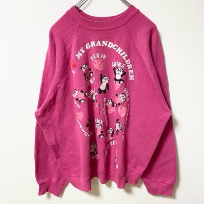 古着 used　90s　長袖アニマル柄プリントスウェット　トレーナー　パンダ　ピンク　ヴィンテージ　ラグランスリーブ　XLサイズ