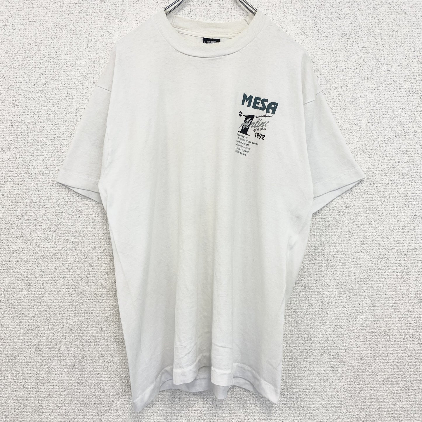 古着 used　半袖プリントTシャツ　レトロデザイン　クルーネック　シングルステッチ　90s　ヴィンテージ　白　ホワイト　Lサイズ