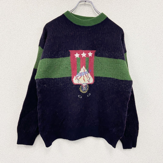 ～90s　Kappa　カッパ　ウールニットセーター　ヴィンテージ　紺　ネイビー